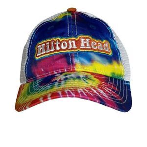 Hilton Head SC Dad Hat Baseball Cap with Tie Dye One Size Strapback Rainbow Mesh